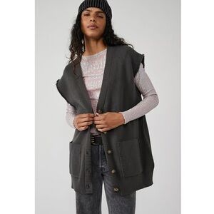Free People Oakleigh Oversized Boyfriend Sweater Vest Charcoal